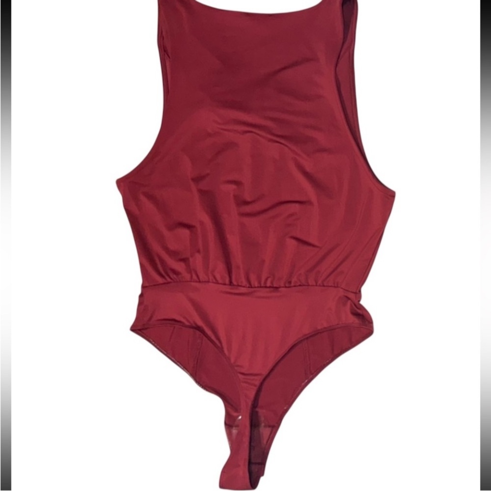 NWOT FREE PEOPLE Intimately Deep Plunge Sexy Satin Red Thong Bodysuit NWT Large - Picture 13 of 13